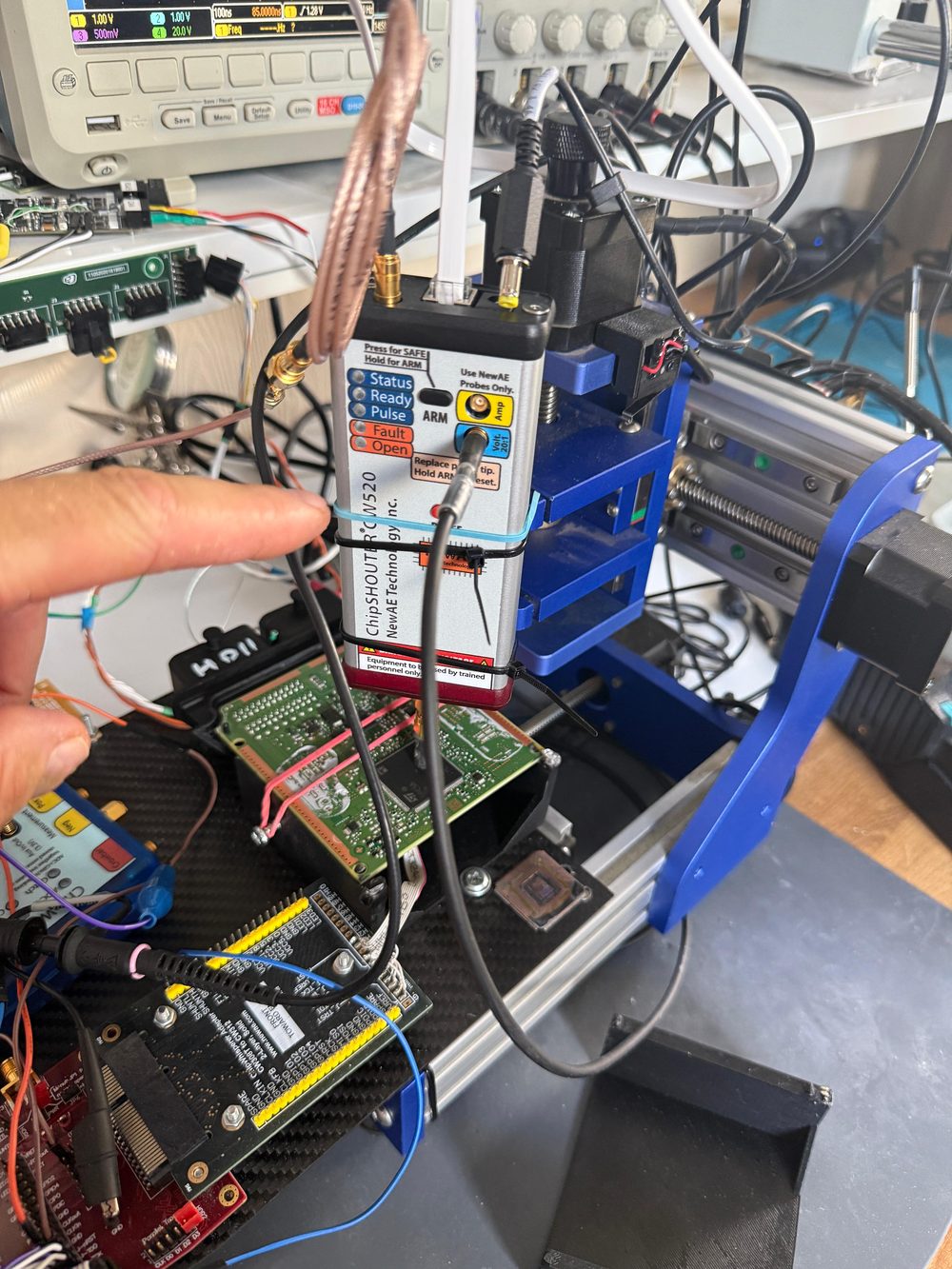 ChipShouter CW520 — Status / Ready / Pulse / Fault. Lab-grade high-voltage EMFI.